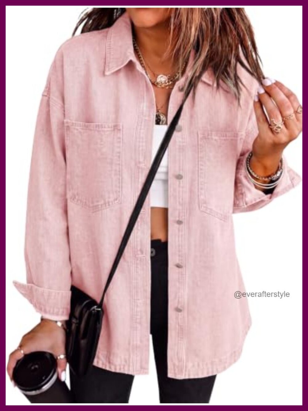 Womens Oversized Denim Shirt Jacket Button Down Cotton Long Sleeve Shacket